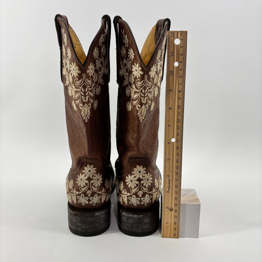 Cavender's Woman Size 10 Western Boots Chestnut Brown Floral Embroidery Leather - Picture 6 of 14